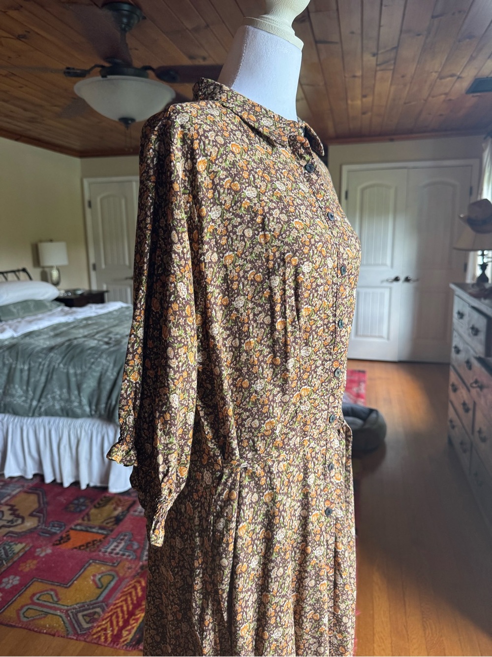 Natural Life Maxi Floral Boho Dress in Brown and Cream. NWT.  Size L - Picture 3 of 7